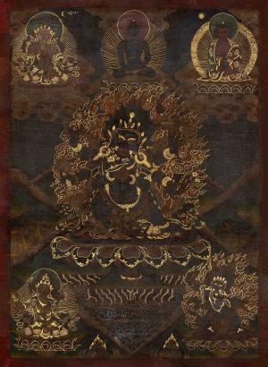 6 Armed Mahakala | Vintage Tibetan Thangka Painting | Buddhist Wrathful Deity Painting | Wealth and Protection Giving Mahakala | Wall Decor